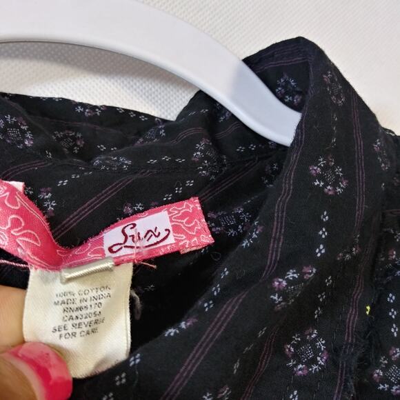 Lux Black Boho Button Front Shirt Dress Casual Festival Size Small - Picture 6 of 8